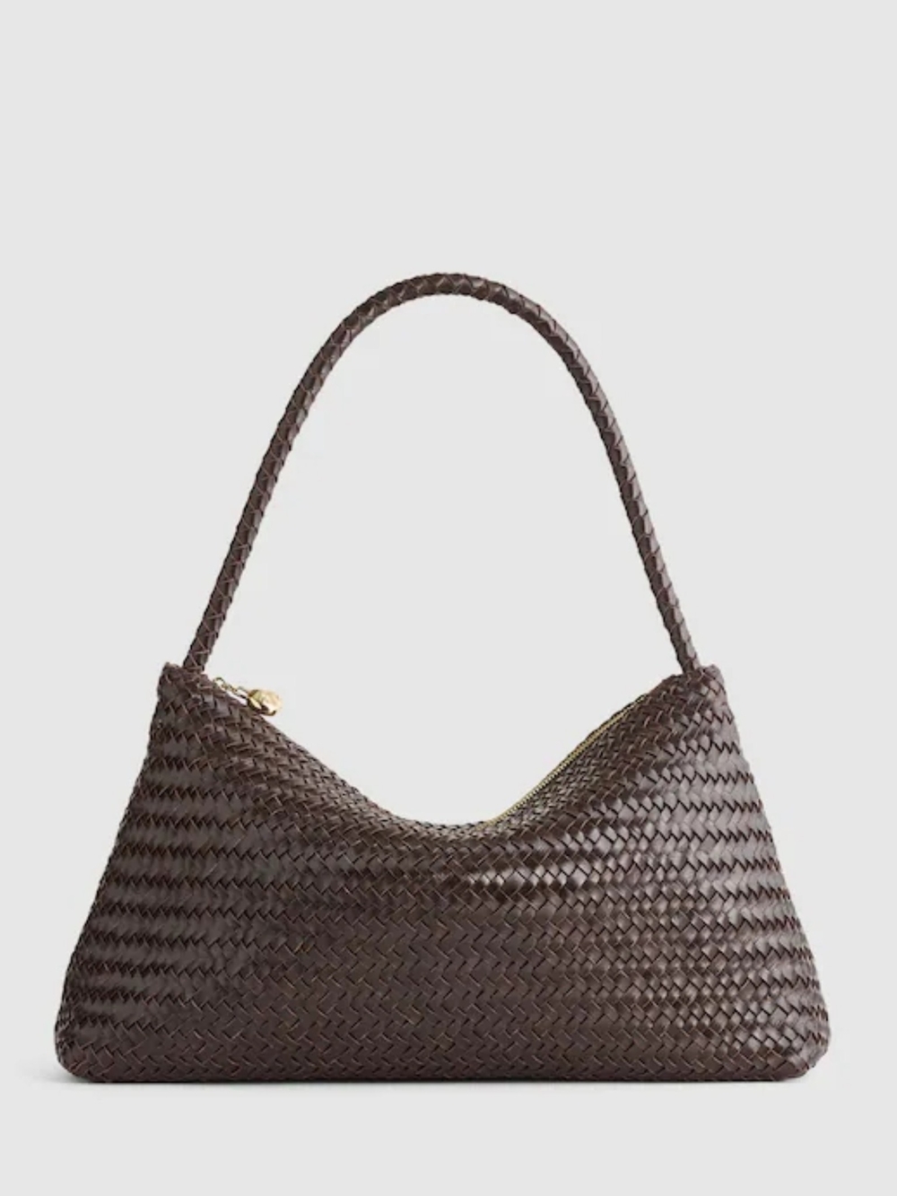 New! Madewell The Signature Woven Zip Top Shoulder Bag in Leather Coffee Bean